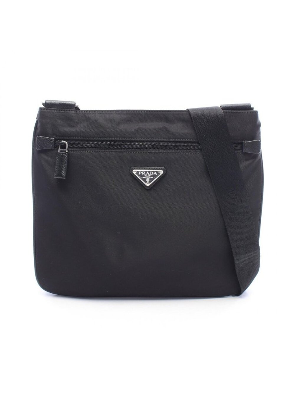 Prada Shoulder Bag Triangle Logo Black Nylon Leather